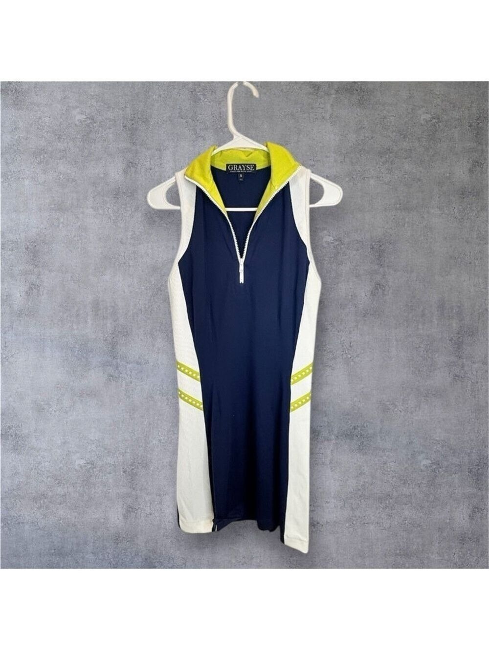 Grayse Navy Lime Green Colorblock Performance Polo Dress Small